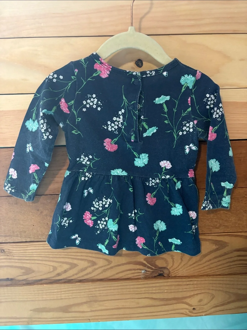 Carter's Navy Floral Peplum Long Sleeve Top with Pink & Mint Accents
